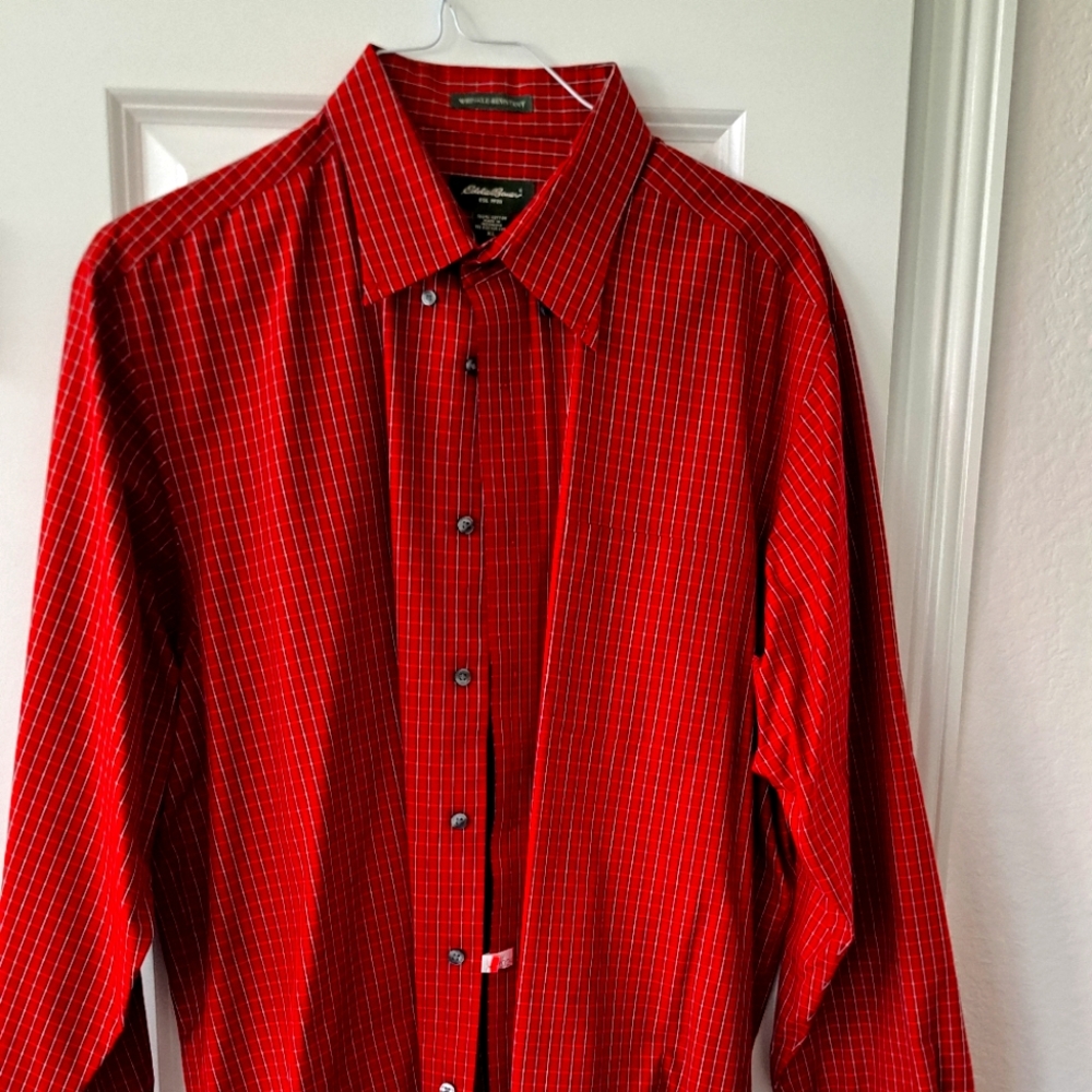 Eddie Bauer Red Dress Shirt Textured Design